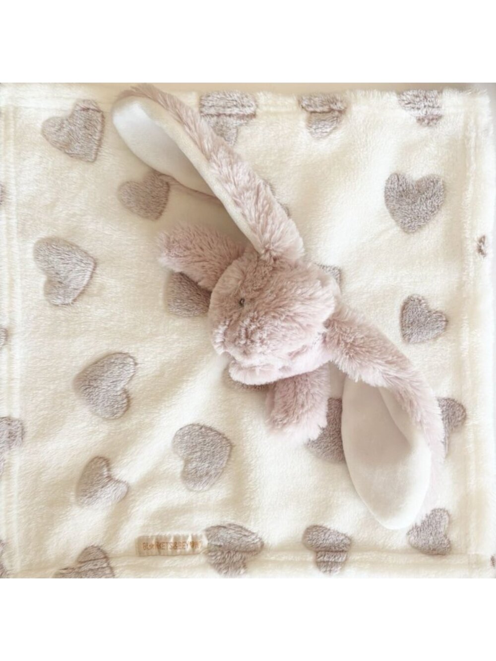 Blankets & Beyond Lilac Bunny Rabbit Lovey with White Hearts Security Blanket